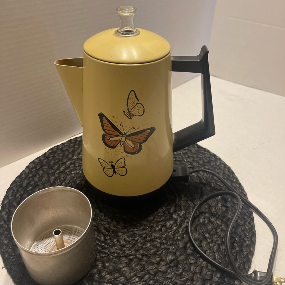 Vintage West Bend Yellow Butterfly Design Coffee Percolator. Read - Picture 5 of 9